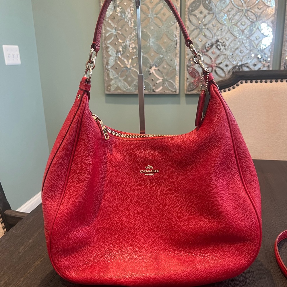 Coach Pebbled Leather Red Hobo Bag